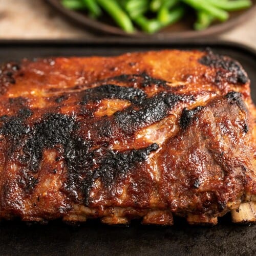 Platter of BBQ ribs.