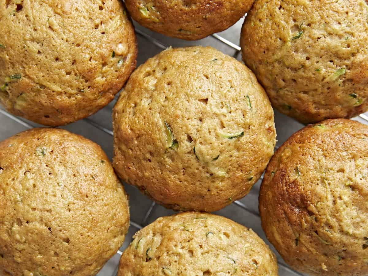 Close up overhead shot of Zucchini muffins