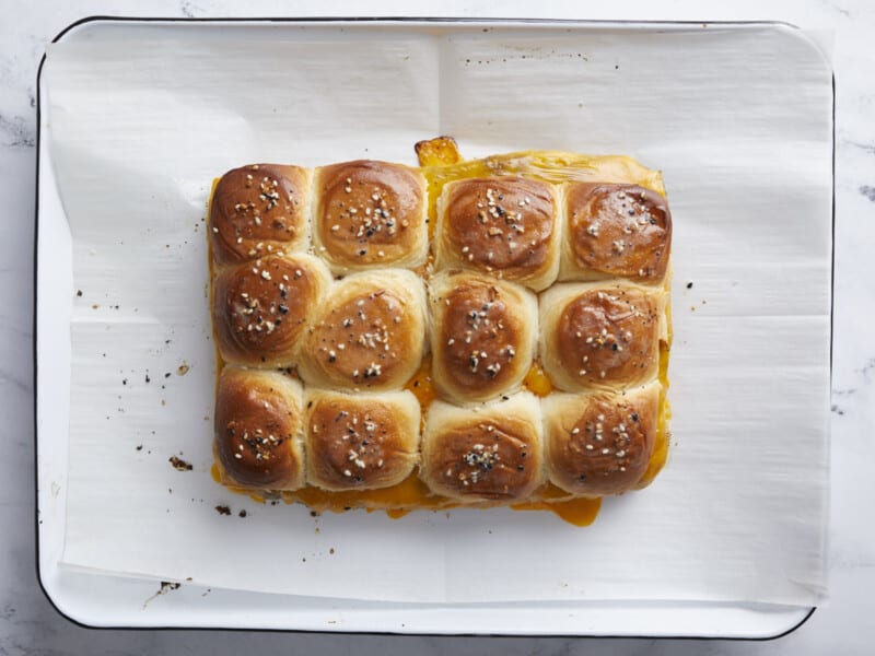 Final baked sliders out of the oven.