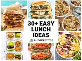 Photo collage of six easy lunch recipes with title text in the center.