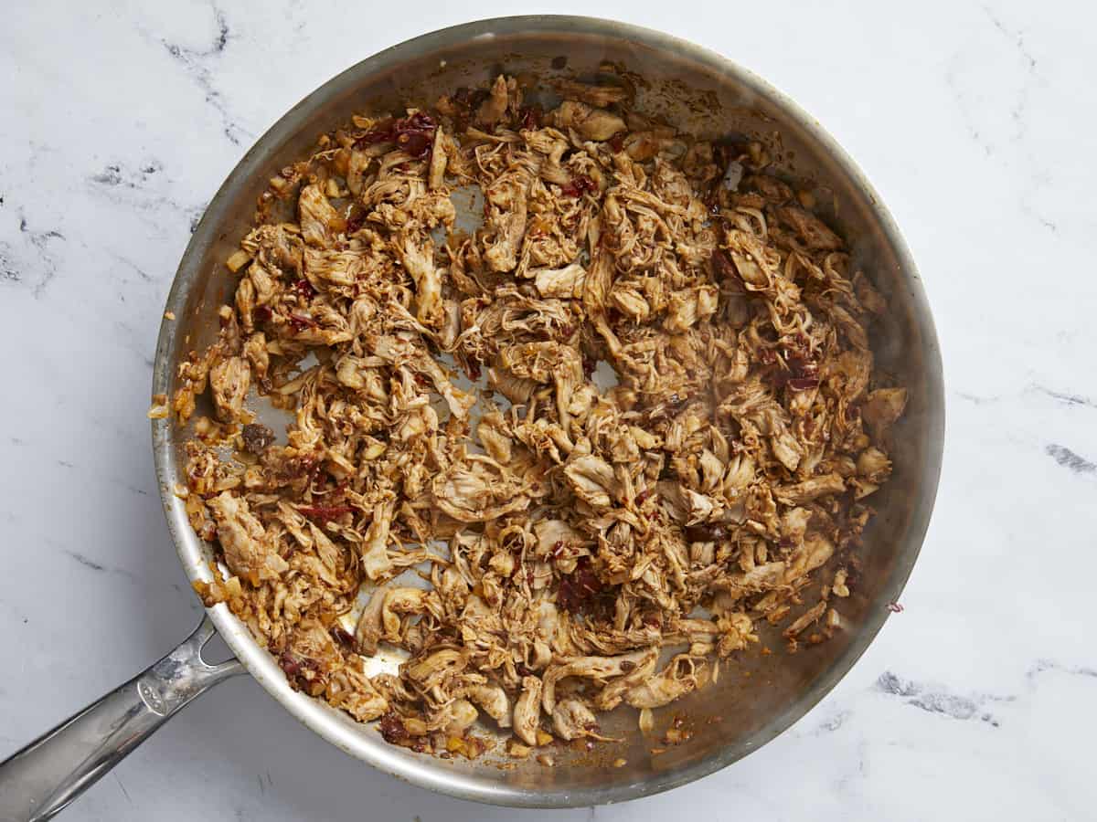 Finished chipotle chicken in the skillet. 