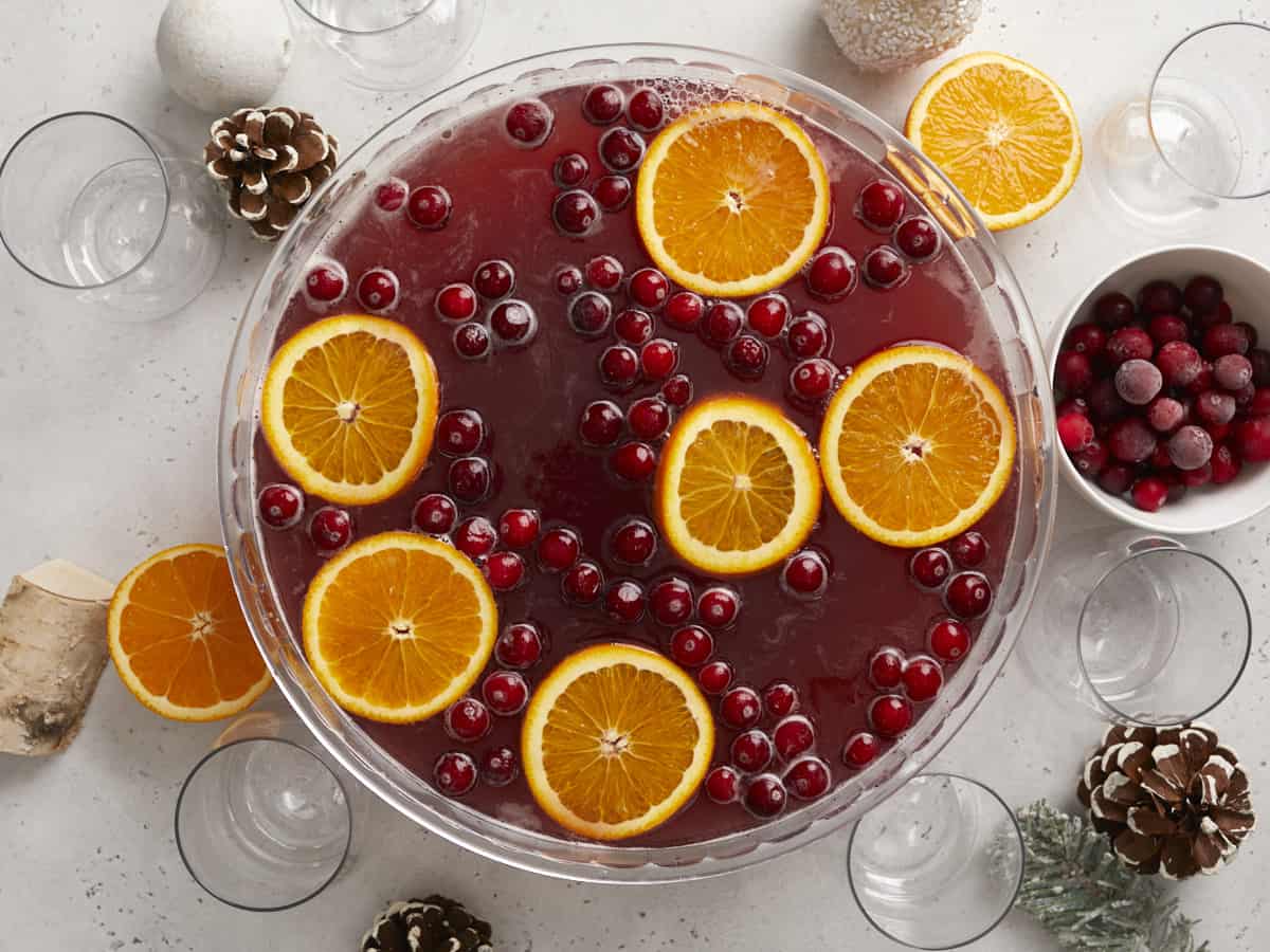 Garnishes added to the punch bowl. 