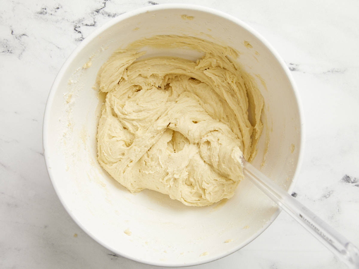 Dry ingredients folded into batter. 