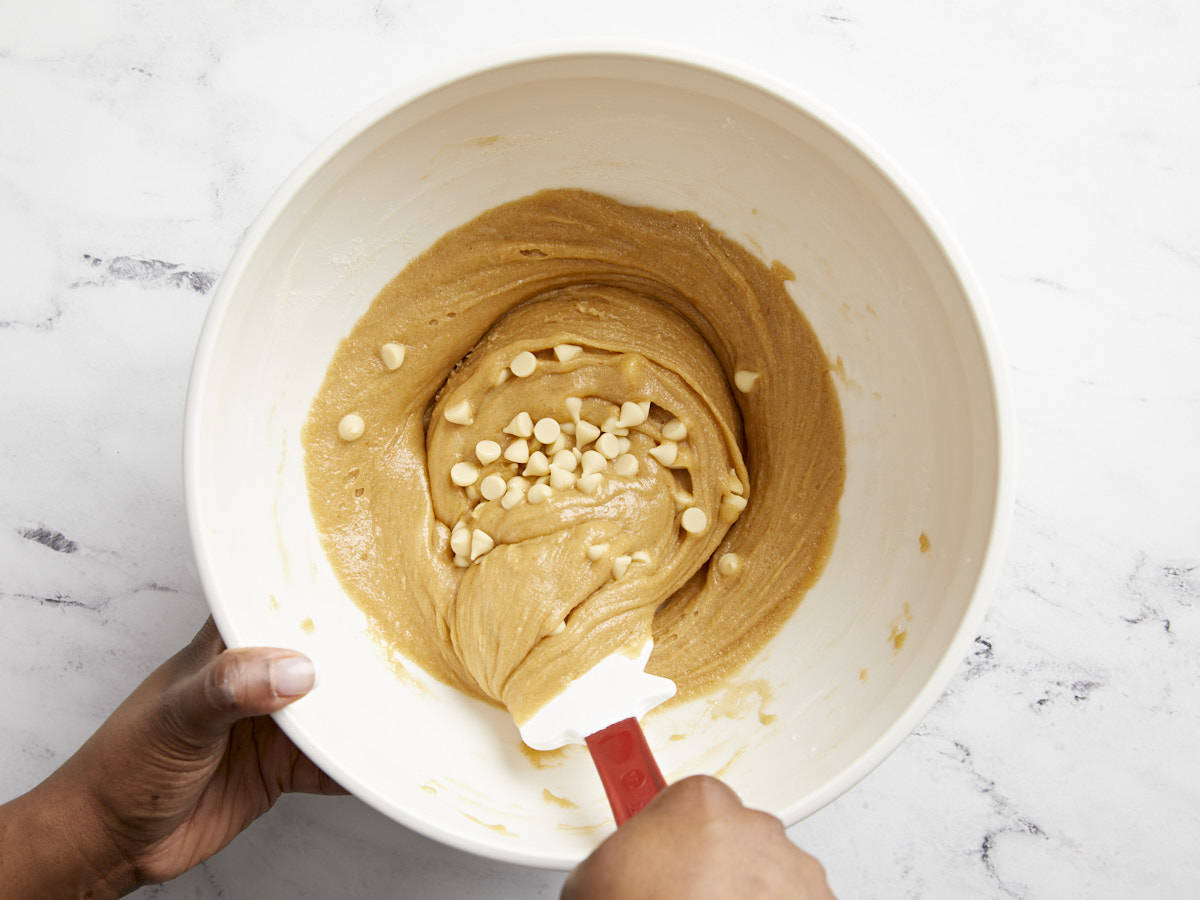 White chocolate chips added to batter.