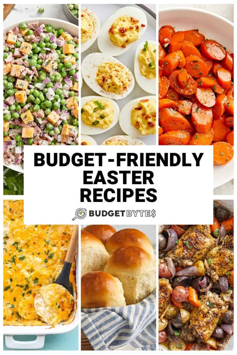 Collage of budget friendly easter recipes with title text in the center.