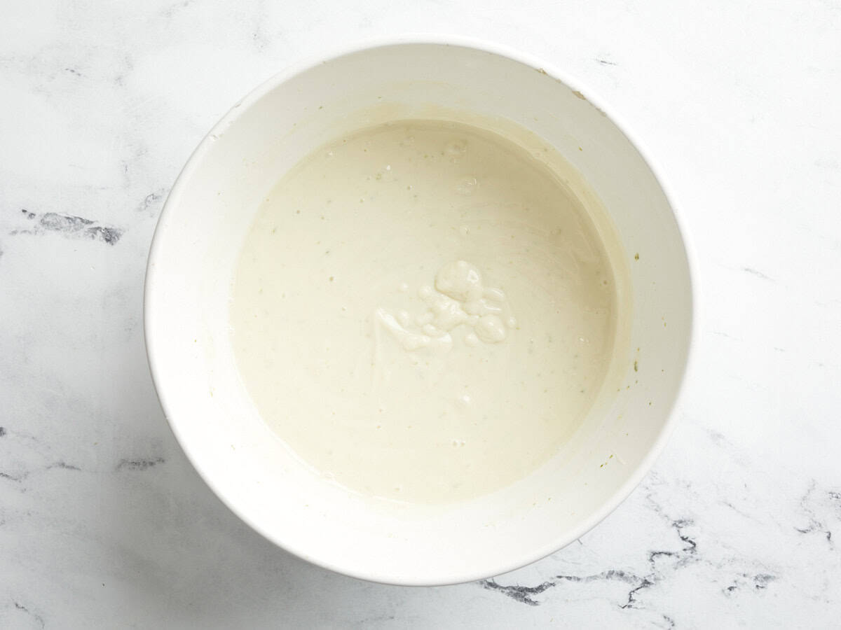 Key lime pie bar mixture in a bowl.