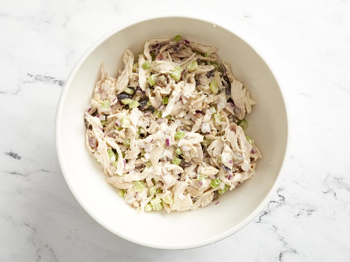 Traditional chicken salad in a bowl.