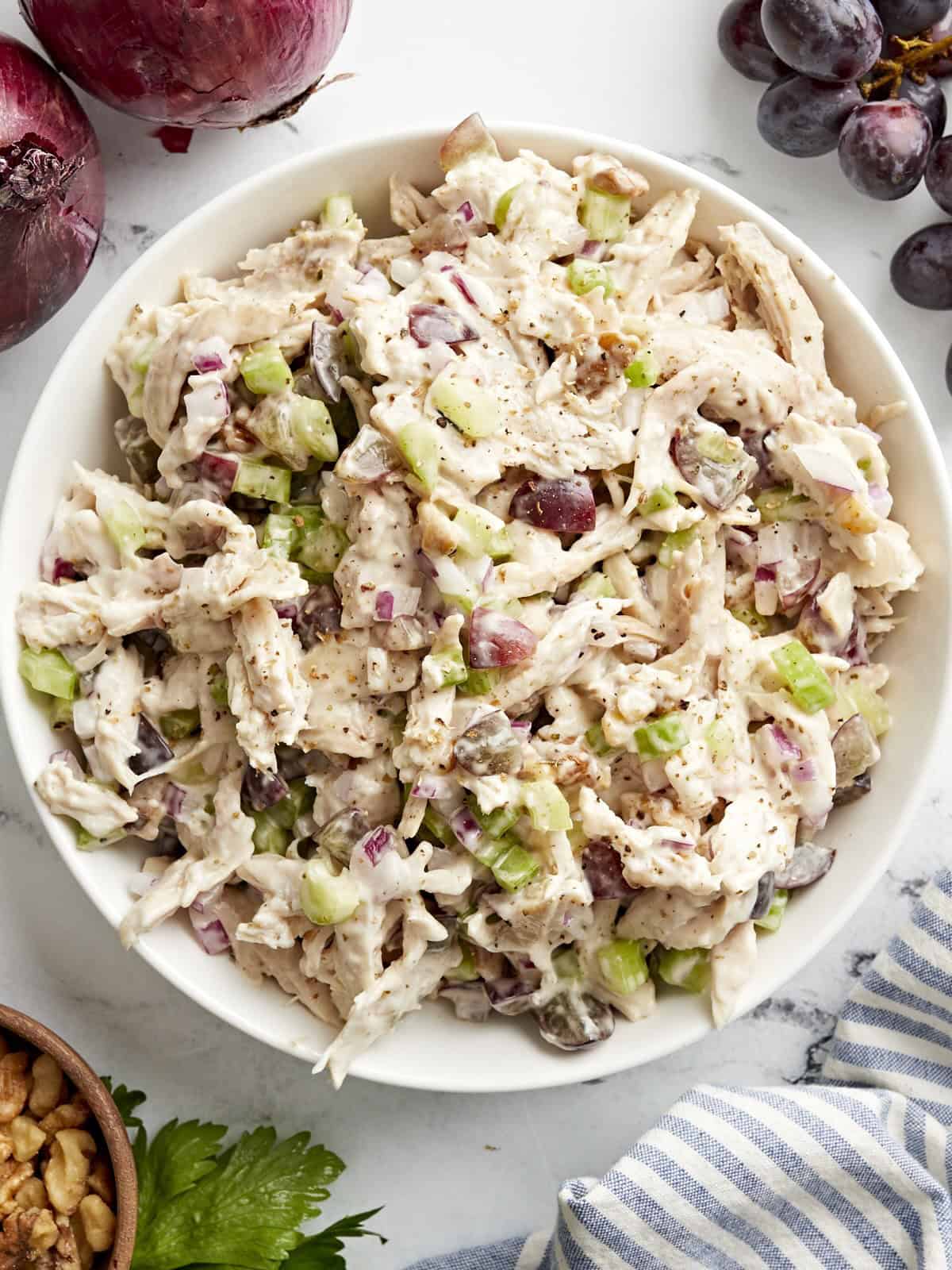 Traditional chicken salad in a bowl.