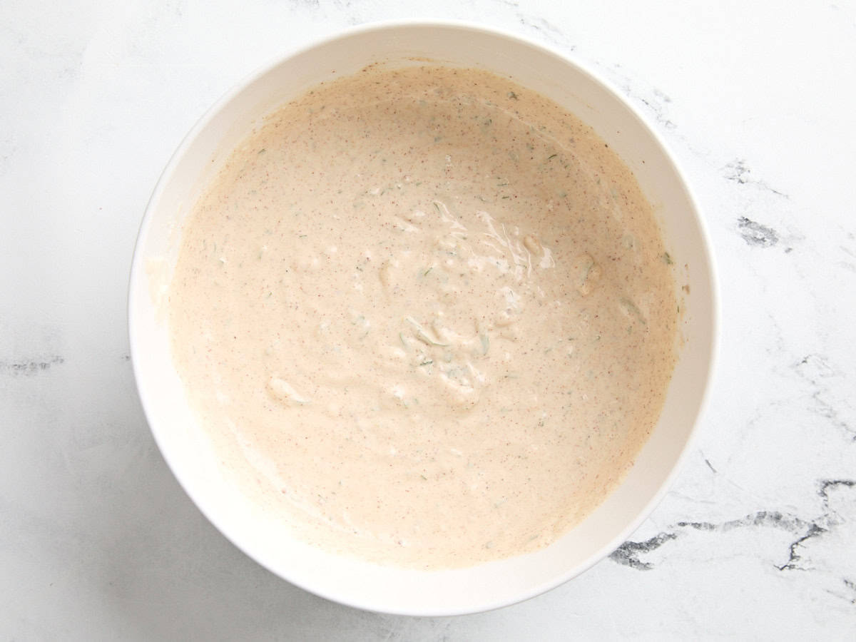 Remoulade in a bowl for shrimp po' boys