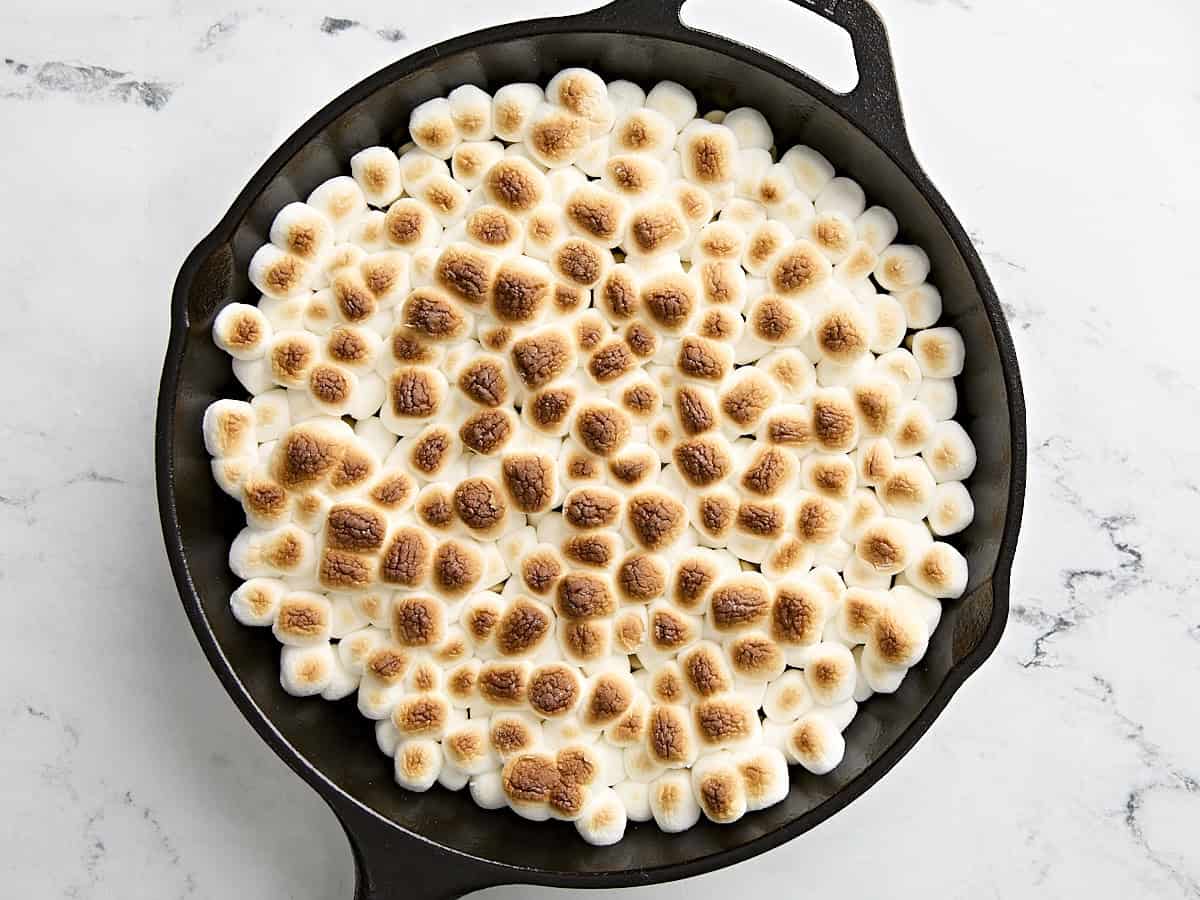 Broiled s'mores dip in a skillet