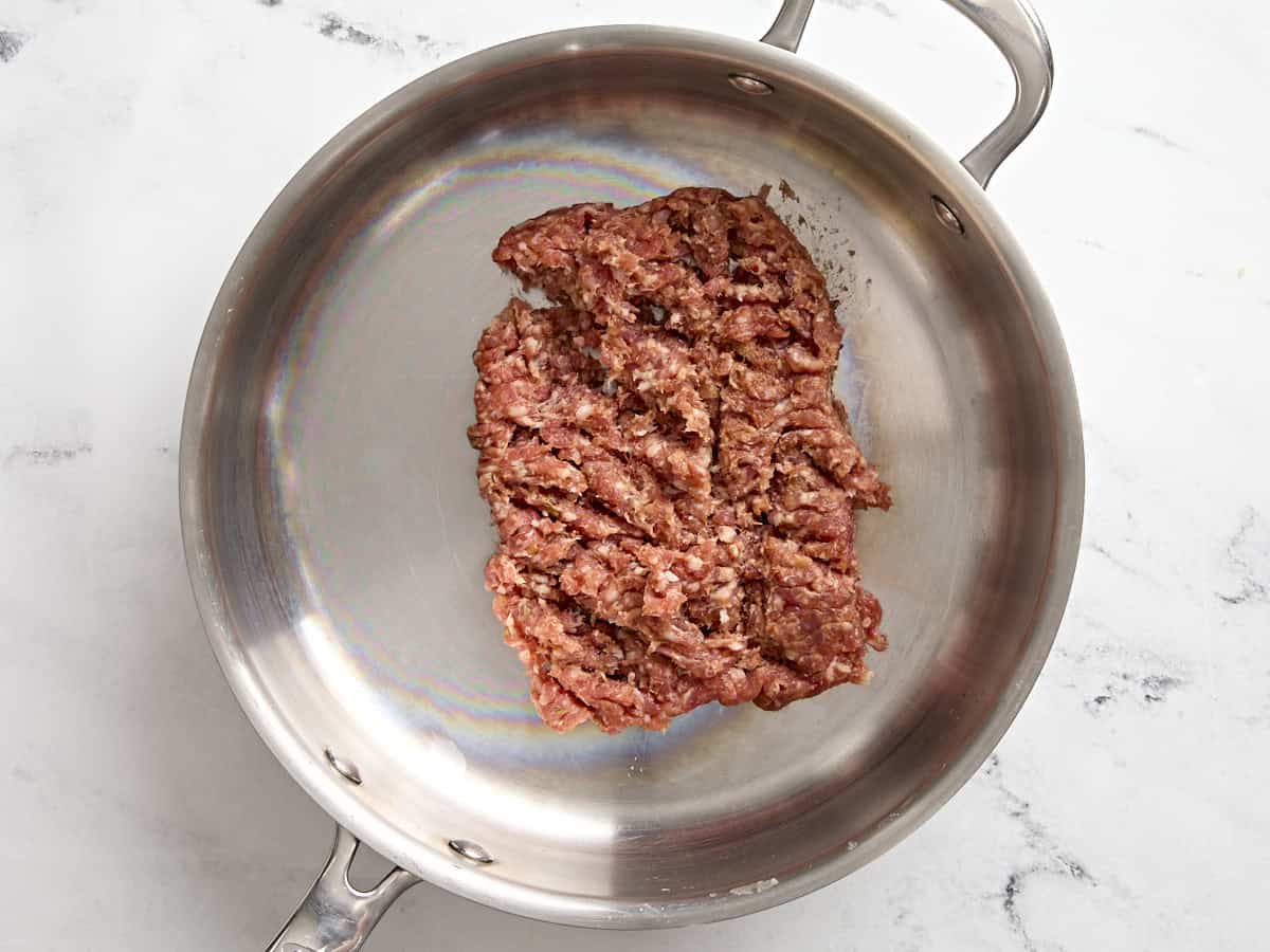 Sausage meat in a skillet