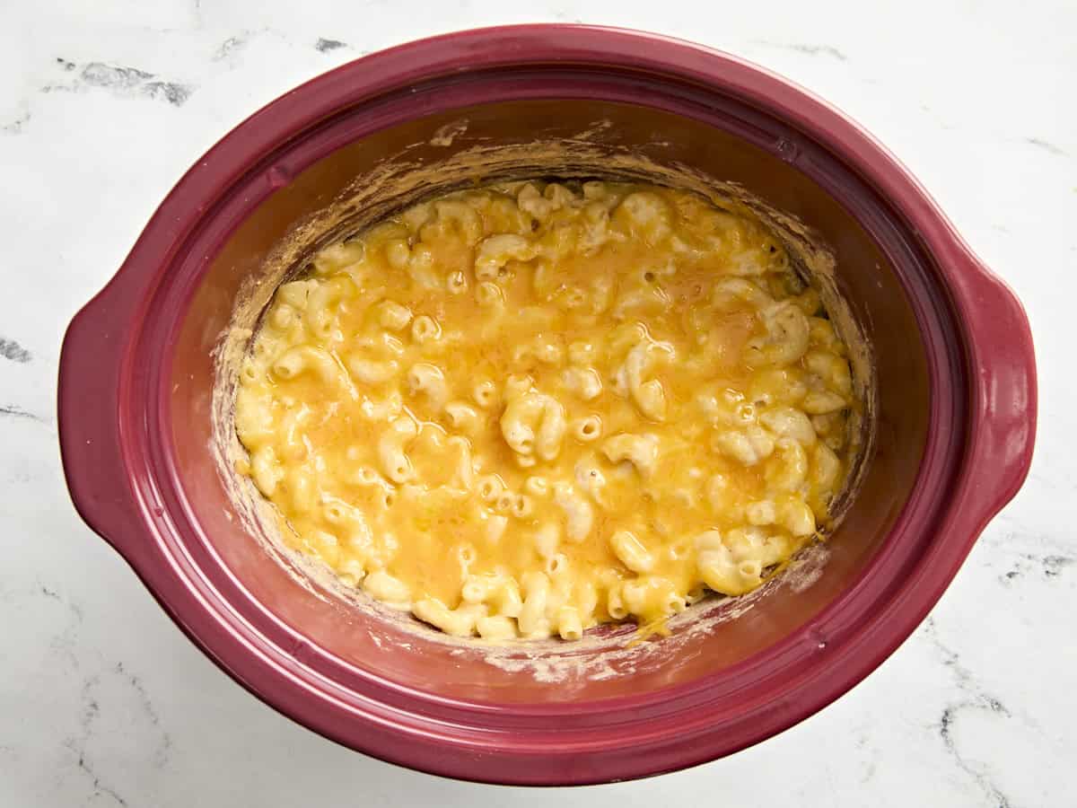 Cooked crockpot mac and cheese.