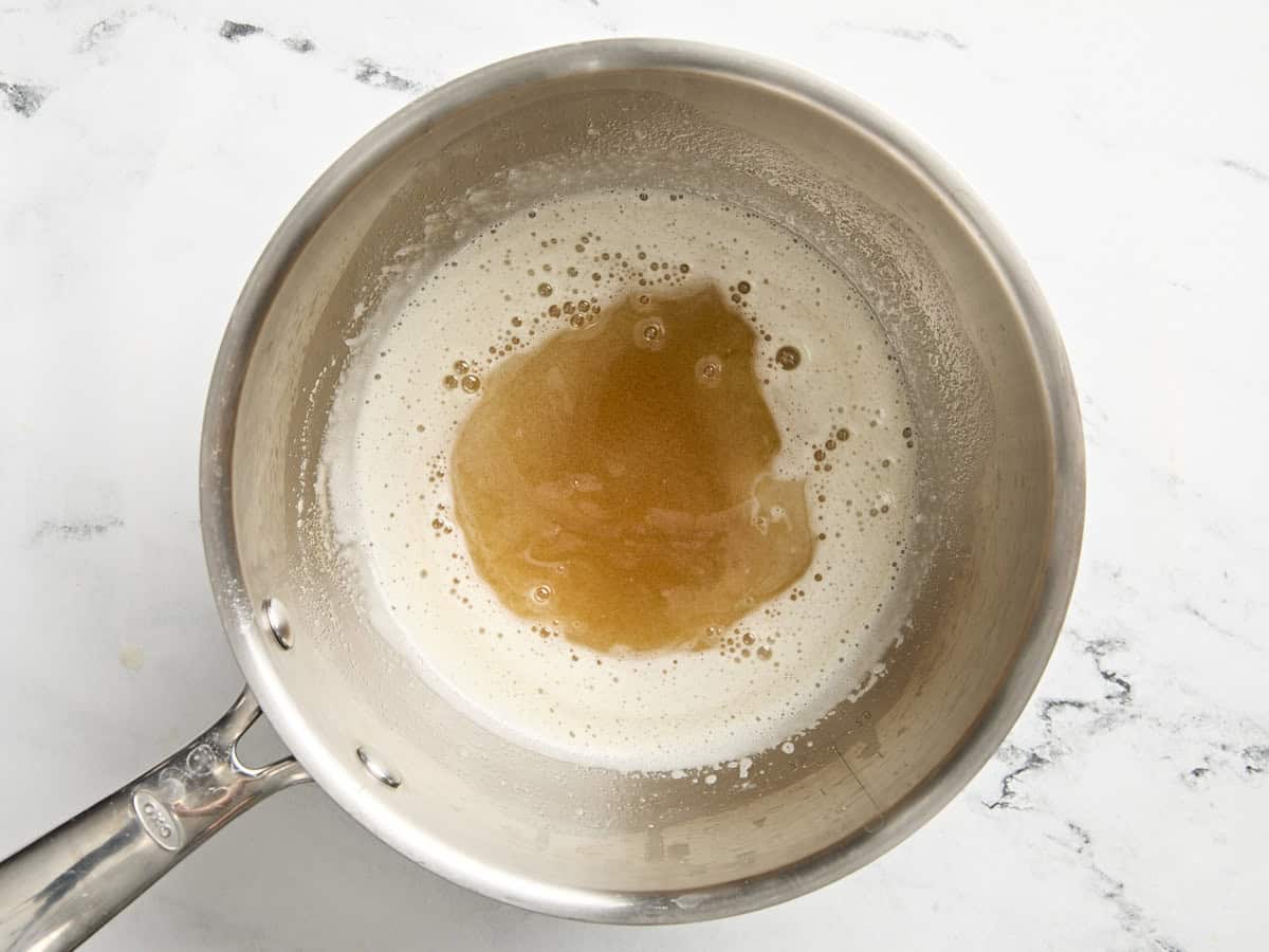 Browned butter in a small pot.