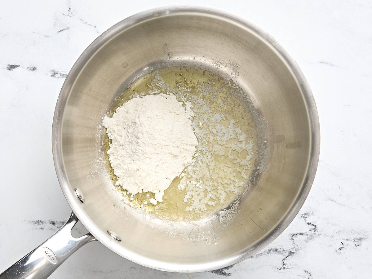 Flour and melted butter in a pan.