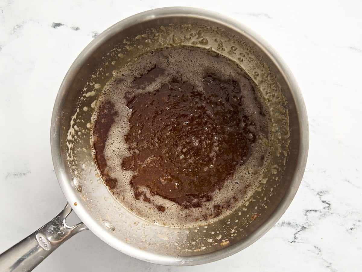 melted sugar glaze in a pot