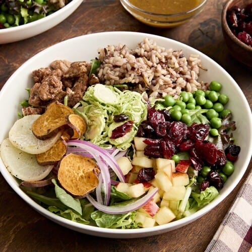 Side view of thanksgiving salad bowl.