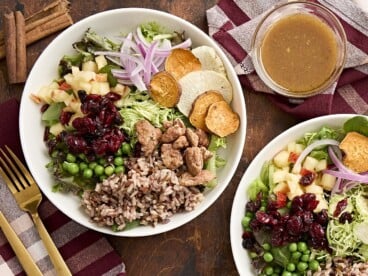 Overhead view of thanksgiving salad in two bowls.