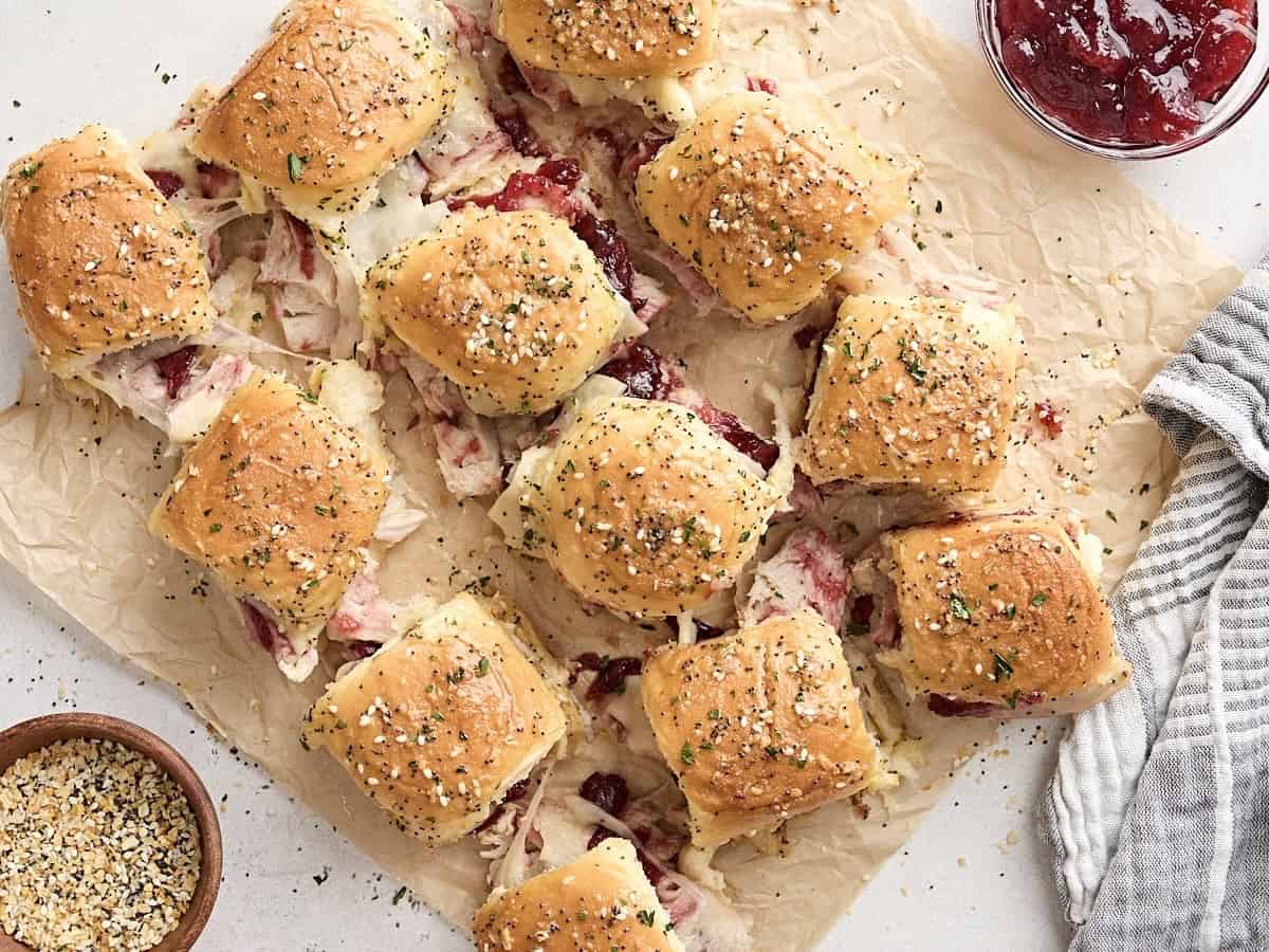 Overhead view of turkey sliders.