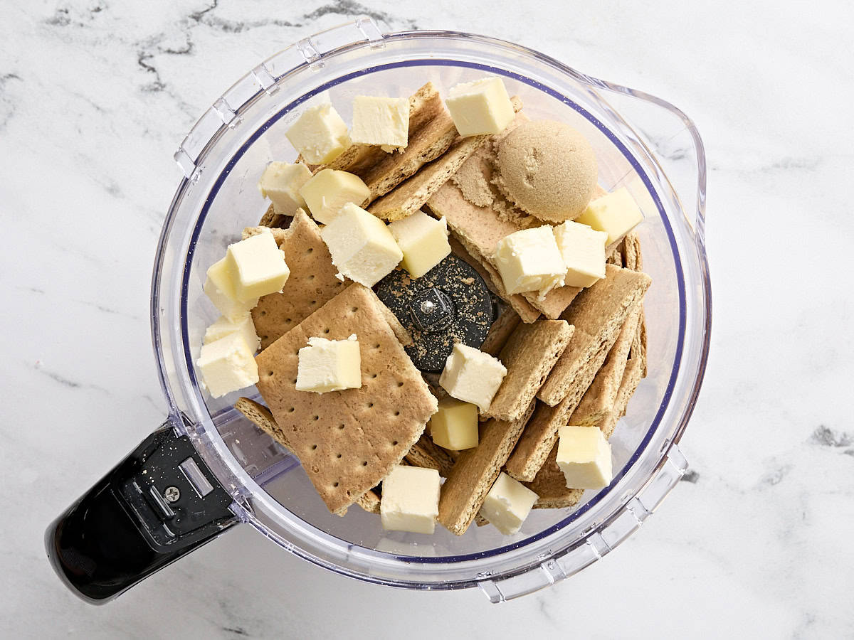 Graham crackers. diced butter, and brown sugar in a food processor.