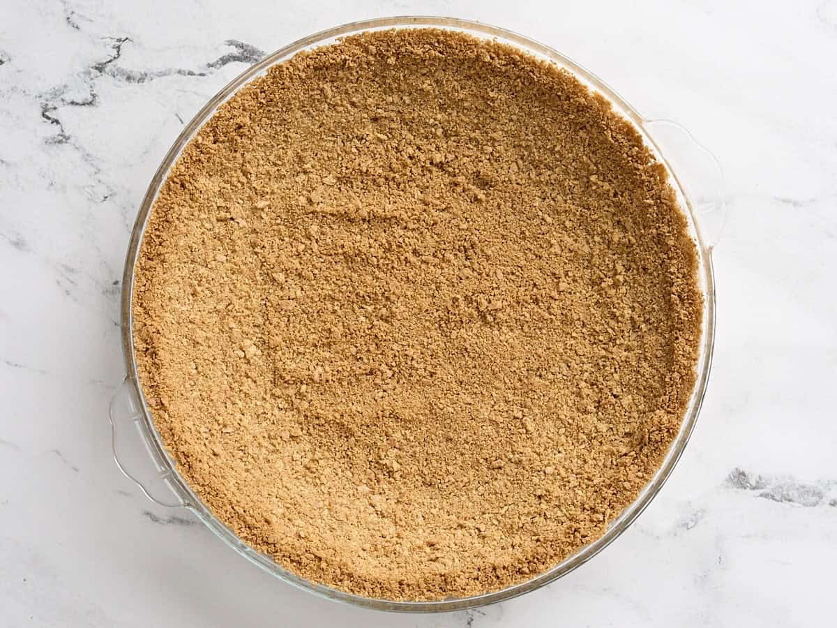 Freshly baked graham cracker crust.