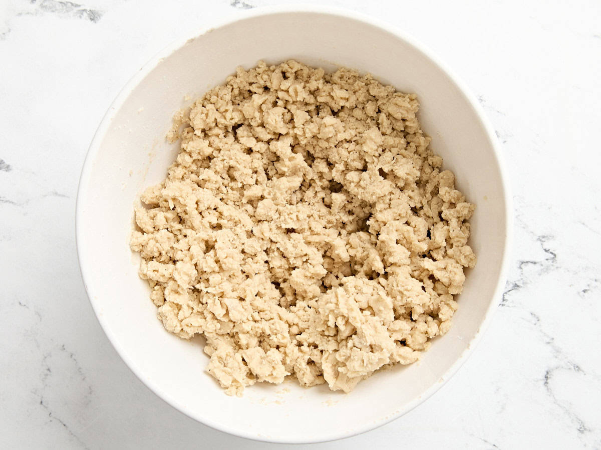 Eggnog cookie dough in a mixing bowl.