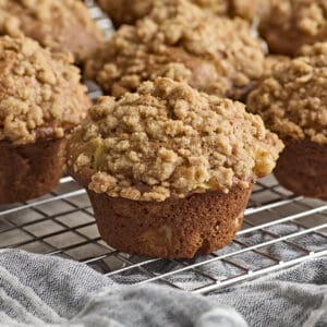 Side view of apple cinnamon muffins.