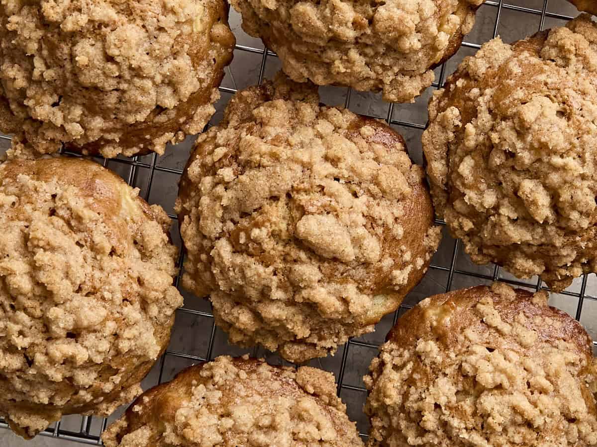 Overhead close up of apple cinnamon muffins.